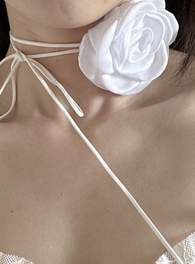 法式复古黑色花朵辣妹项链女choker项圈高级感锁骨链脖子绑带颈链