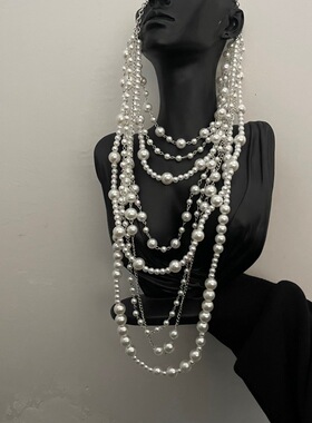 独特个性夸张珍珠叠戴流苏项链女小众设计感长款锁骨链高级感颈链