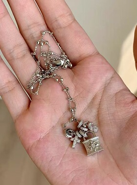 老钱风闪钻INS银锁十字架项链vintager中古辣妹锁骨链可拆卸配饰