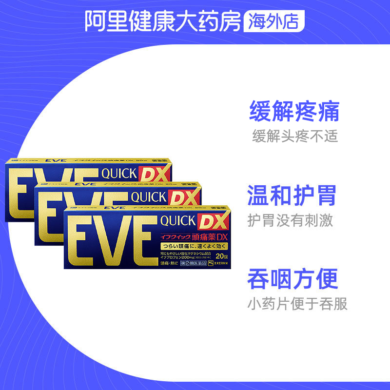 日本白兔eve止疼药布洛芬痛经头痛退热退烧止痛药金色加强20粒*3 - 图2