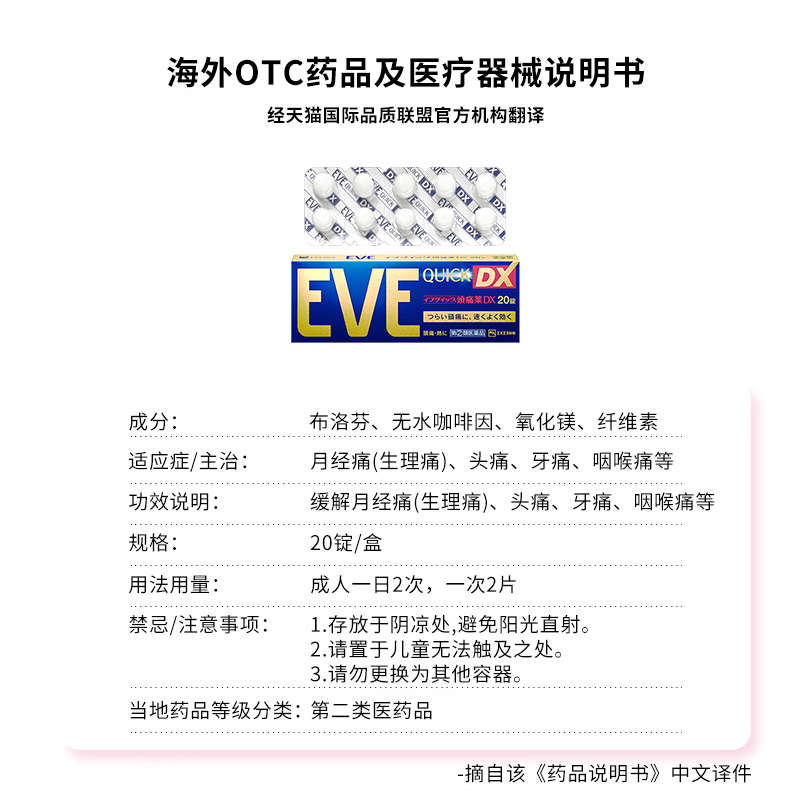 日本白兔eve止疼止痛药布洛芬痛经药头痛牙痛退烧药金色加强20粒 - 图3