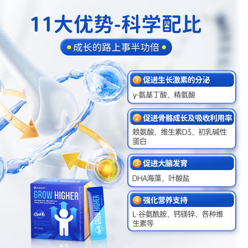 美国Aidevi赖氨酸氨基丁酸γ儿童青少年生长素维生素D3钙镁锌3盒