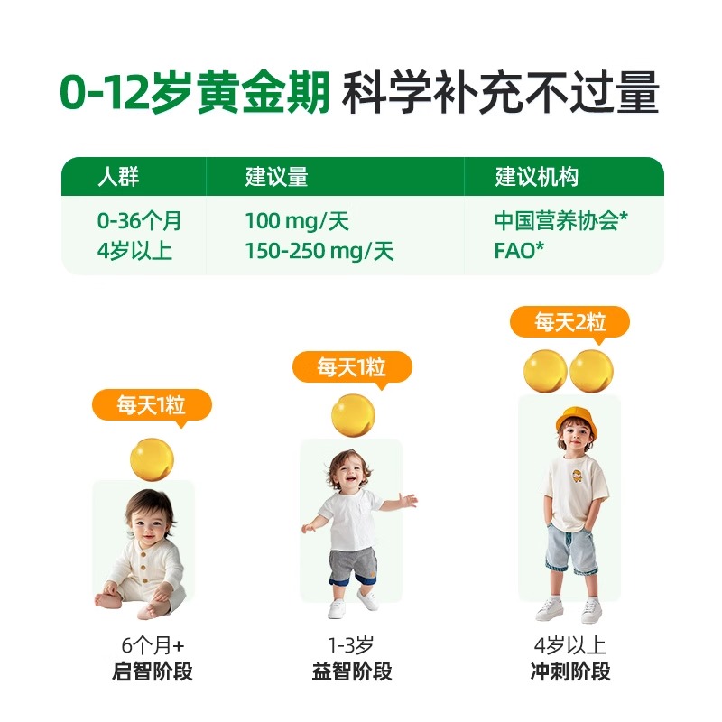ChildLife/童年时光 藻油DHA儿童软胶囊60粒 护眼脑婴幼儿专用
