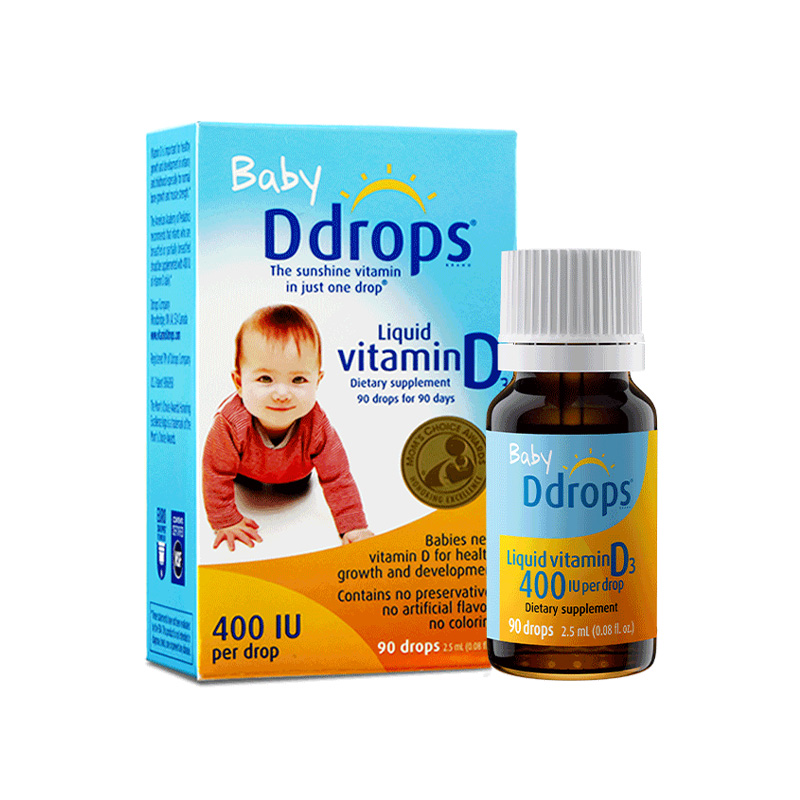 Baby Ddrops滴卓思维生素D3婴儿童宝宝补钙滴剂400IU 2.5ml 90滴