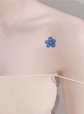 蓝色樱花ins风手绘花朵纹身贴