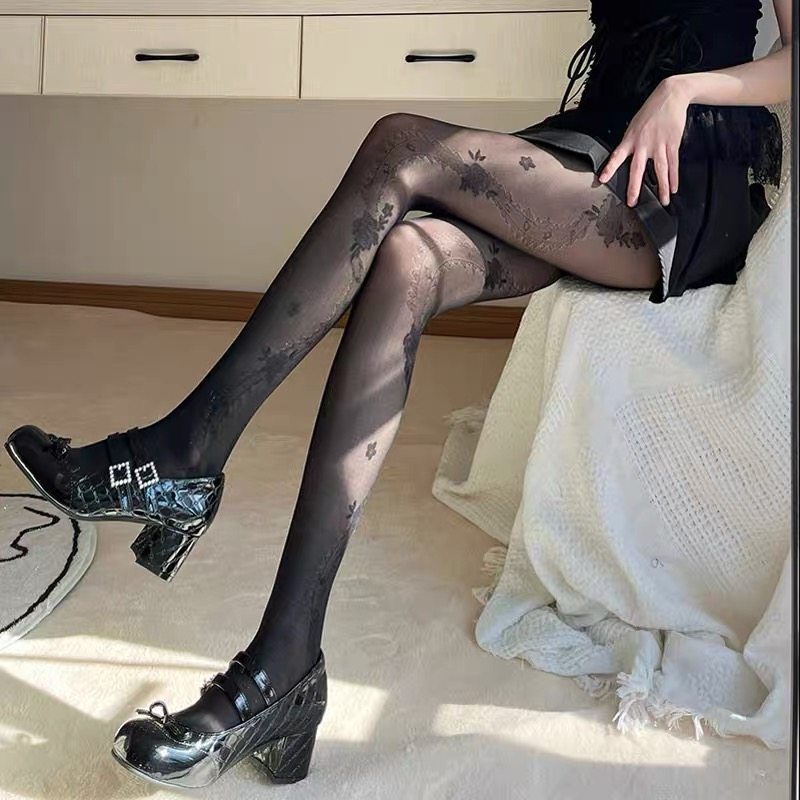 复古中世纪宫廷风透明丝袜 蕾丝缎带侧面花朵T档连裤袜提花女袜,淘宝优惠券,粉丝福利购,淘宝优惠卷
