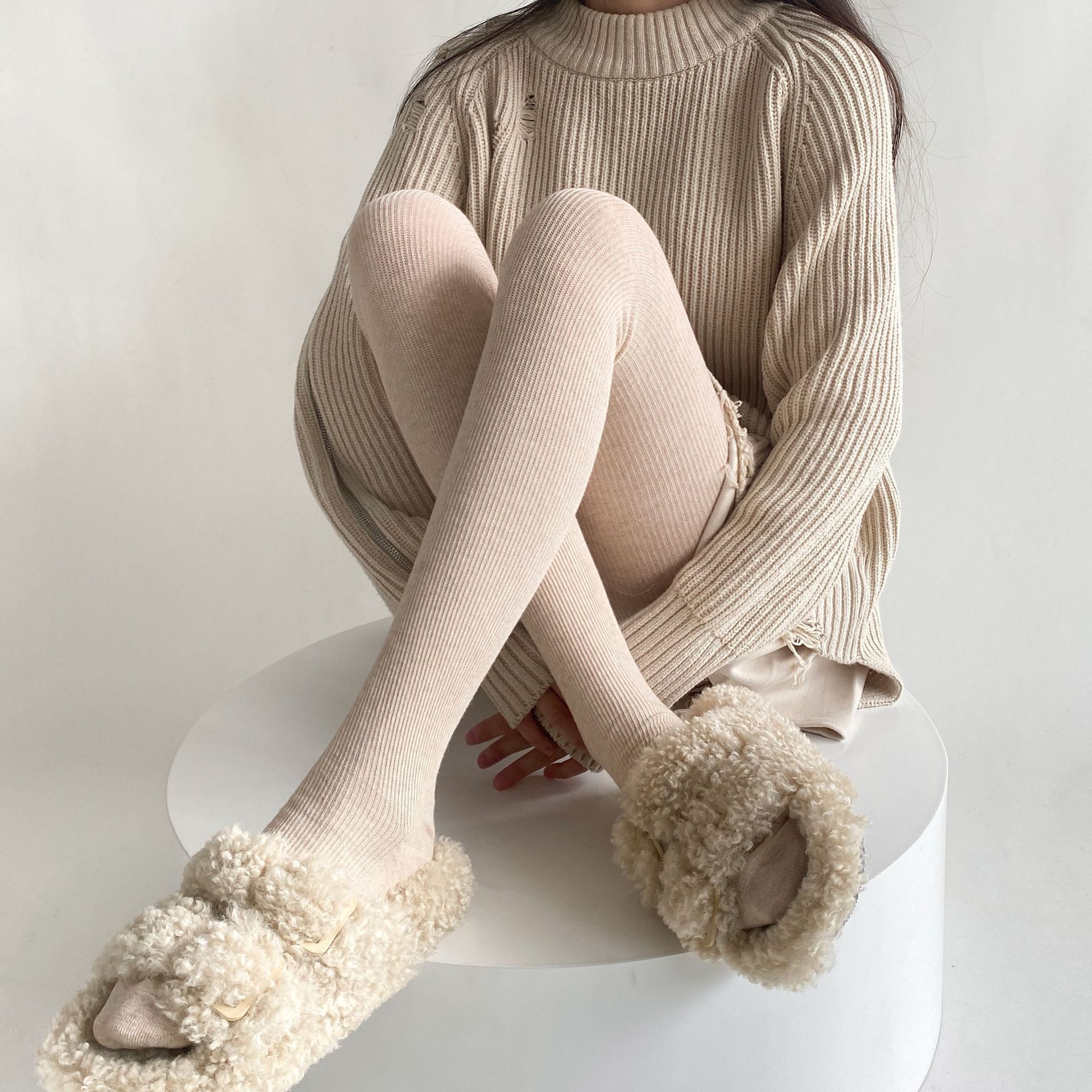 INS竖条百搭不加绒棉质打底连裤袜日系不透肉修身针织连脚袜多色,淘宝优惠券,粉丝福利购,淘宝优惠卷