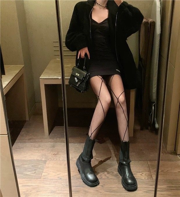欧美酷辣极简风菱格渔网黑丝连裤袜 个性A妹街拍短靴交叉薄款女袜,淘宝优惠券,粉丝福利购,淘宝优惠卷