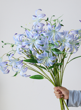 4头橙色系仿真百合花束摆件