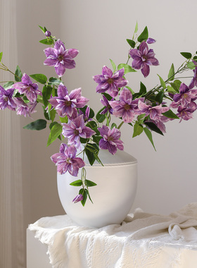 高端油画色欧式铁线莲仿真花庭院藤蔓植物家居装饰花艺婚庆布置