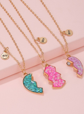 三人款卡通星星爱心磁吸闺蜜项链