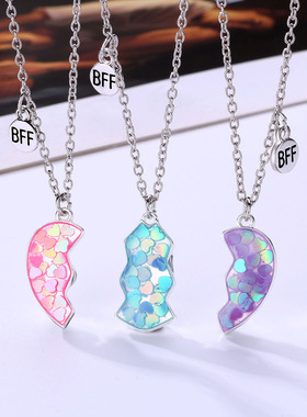 粉蓝紫爱心三人儿童闺蜜项链礼物