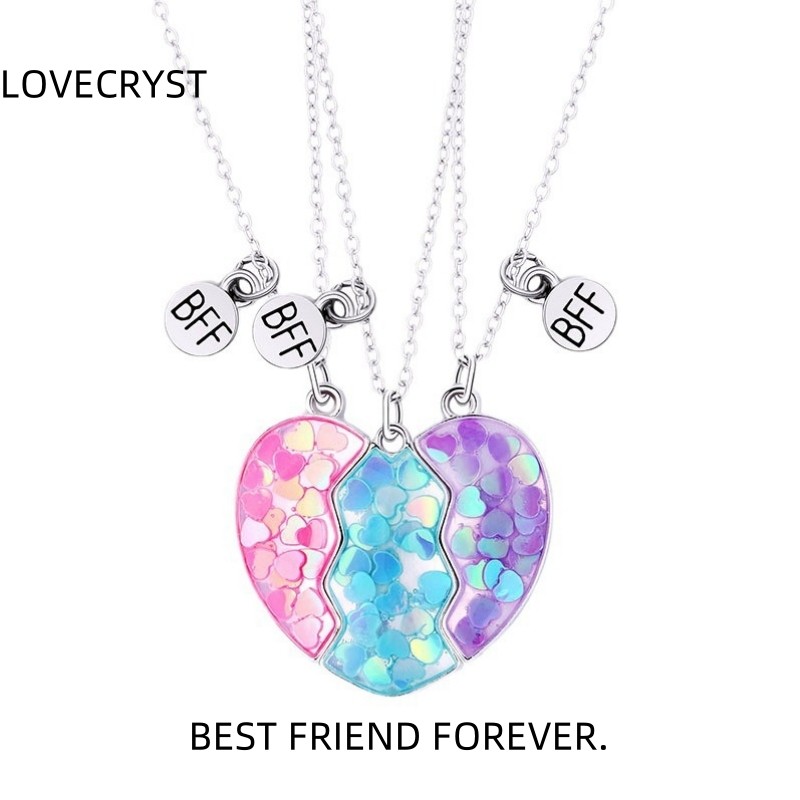 三人闺蜜项链女生信物磁吸拼接爱心三色吊坠儿童学生友谊生日礼物