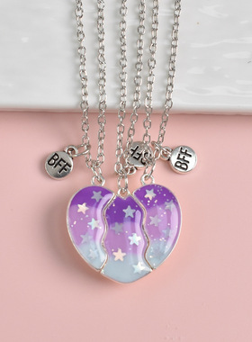 紫色星空三人友谊项链好朋友配饰