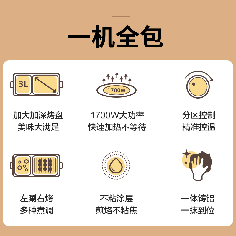 美的精品电器旗舰店美的家用电烤盘烤肉烧烤炉电烤电火锅烤涮一体锅多功能无烟电烤机3