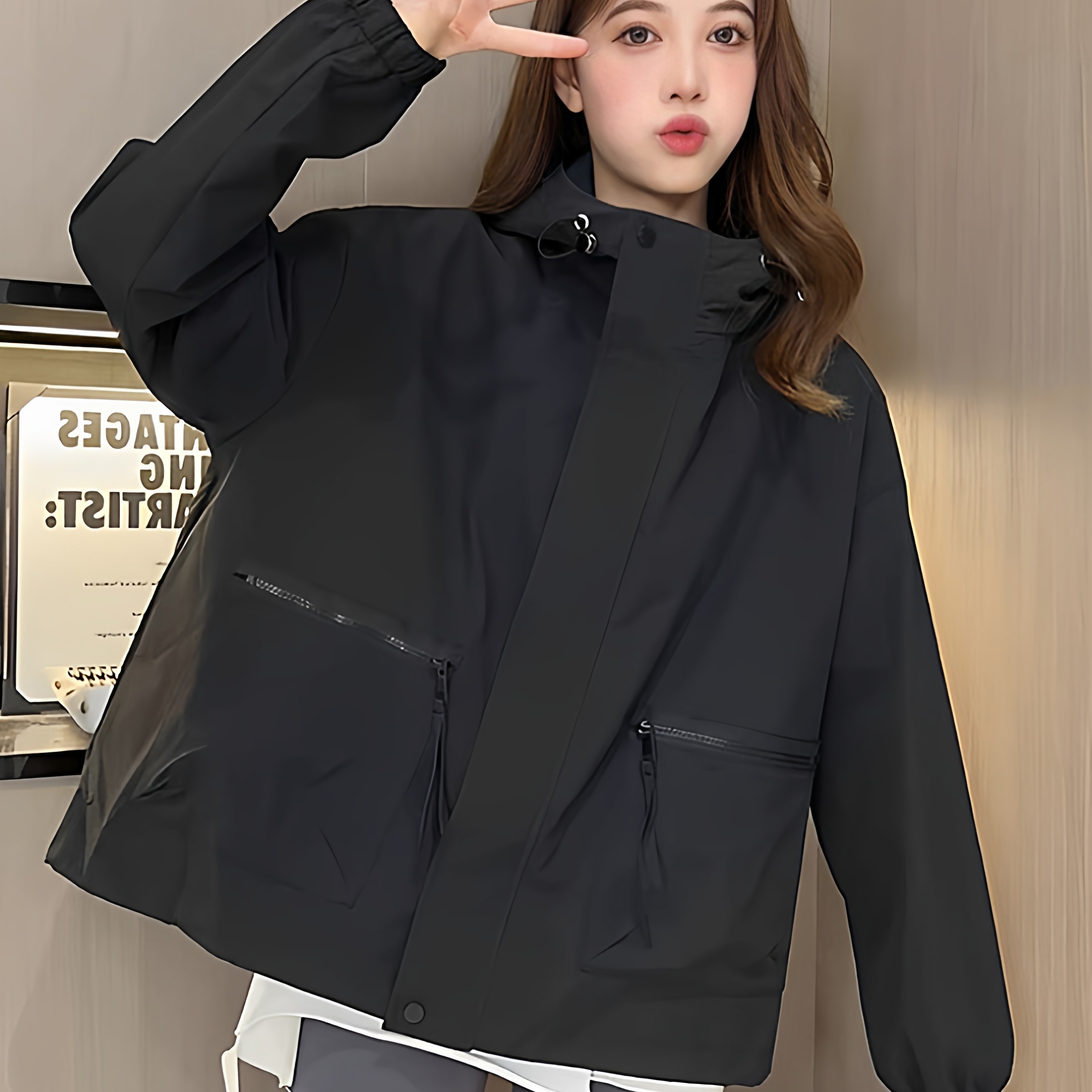 连帽冲锋衣女小个子防风棒球服短外套开春夹克上衣女百搭工装风衣,淘宝优惠券,粉丝福利购,淘宝优惠卷