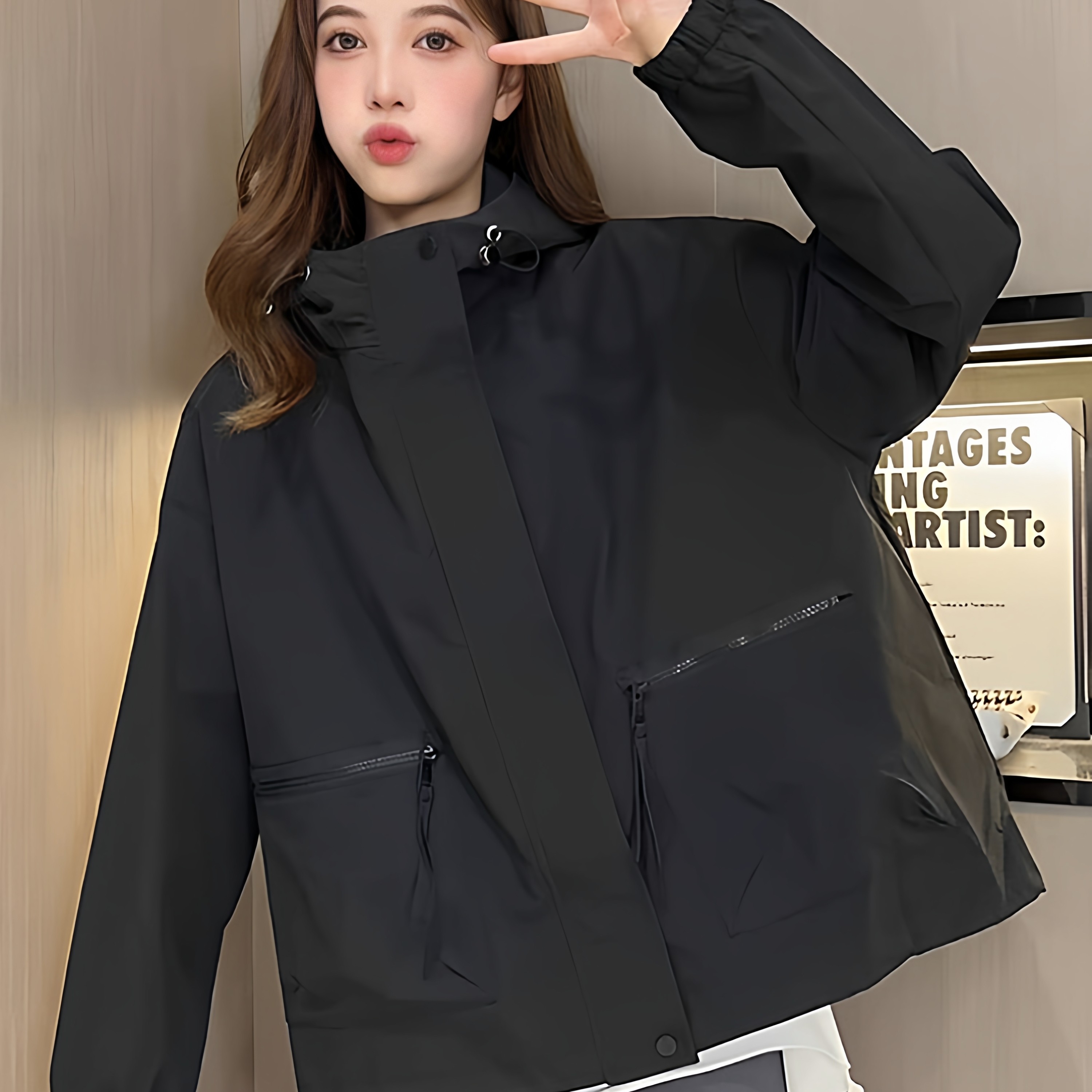 连帽冲锋衣女小个子防风棒球服短外套开春夹克上衣女百搭工装风衣,淘宝优惠券,粉丝福利购,淘宝优惠卷