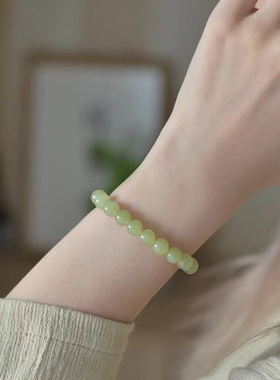 新疆黄口料和田玉手串男女款天然黄玉圆珠手链单圈素圈百搭玉串