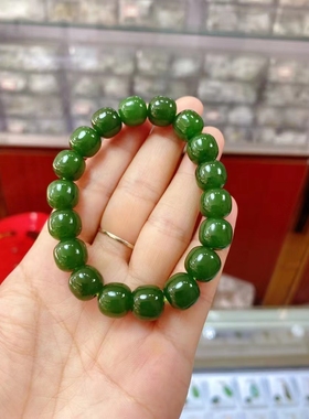 碧玉老型珠菠菜绿单圈手串