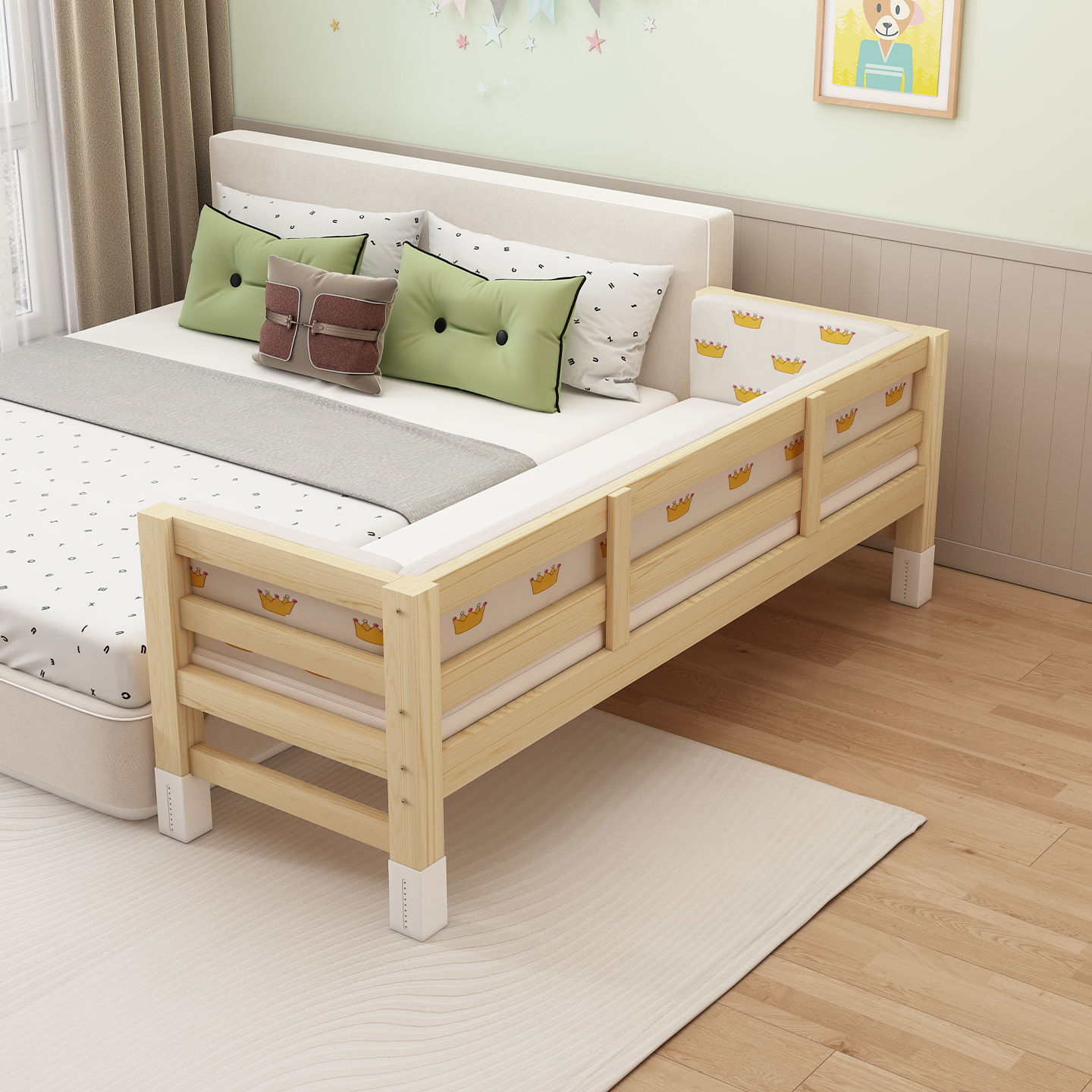 儿童拼接床加宽床边扩大神器宝宝平接床大人可睡可调节实木婴儿床 - 图3