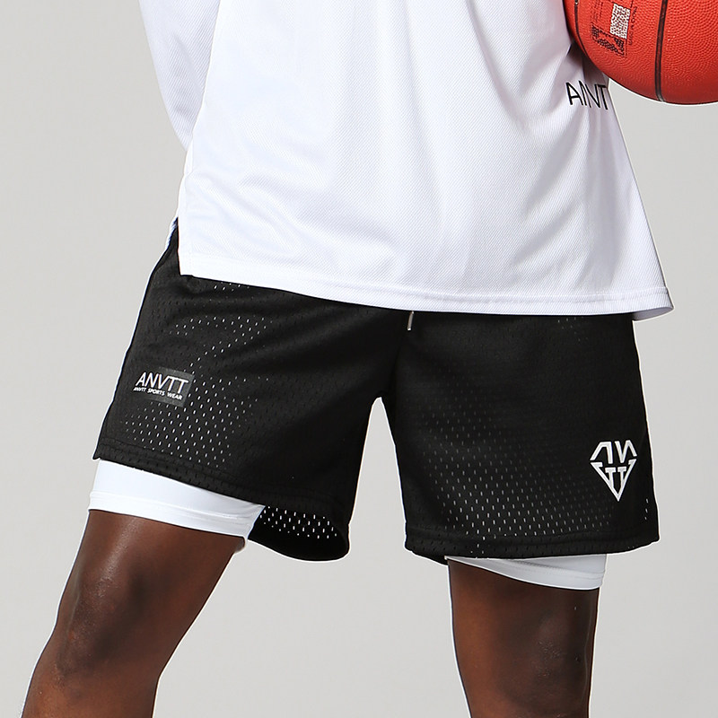 ANVTT 夏季美式篮球训练短裤男四分运动健身假两件小短裤冰丝内衬,淘宝优惠券,粉丝福利购,淘宝优惠卷