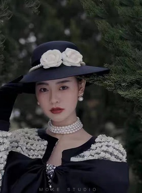 法式优雅风婚纱摄影道具头饰礼帽