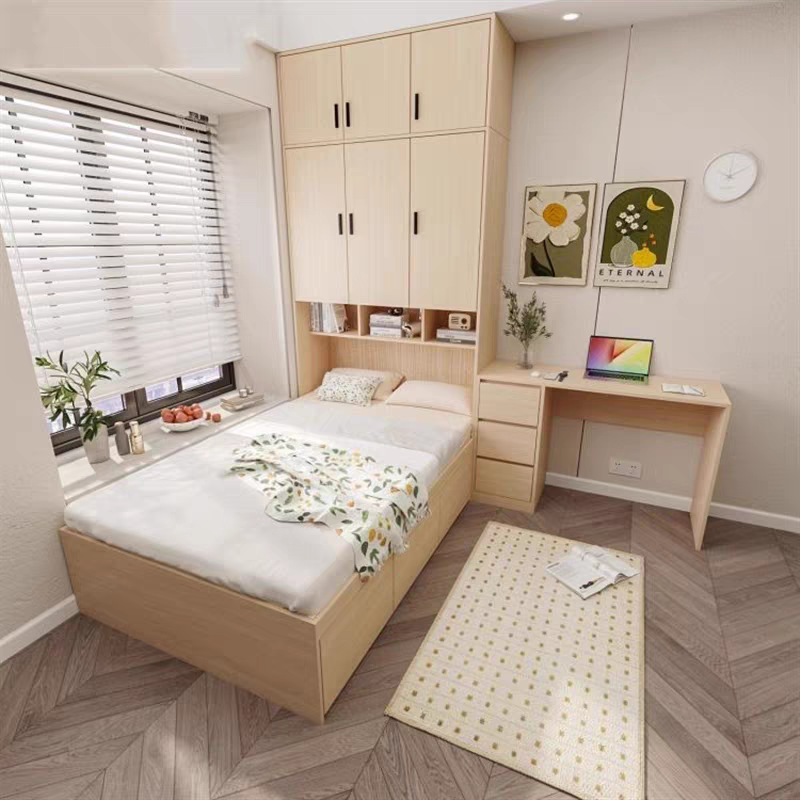 北欧现代小户型衣柜榻榻米床一体家具小户型储物床镂空衣柜床组合 - 图0