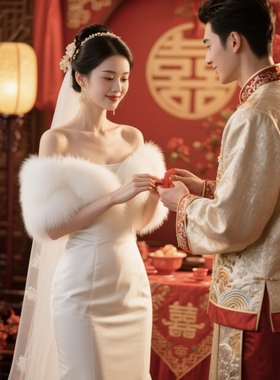 婚纱披肩冬季2025新款高档皮草结婚新娘礼服秀和服外搭斗篷披风厚