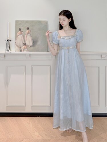 「缪斯之名」蓝色帝政lolita礼服高级成人礼连衣裙仙气公主裙 - 图3