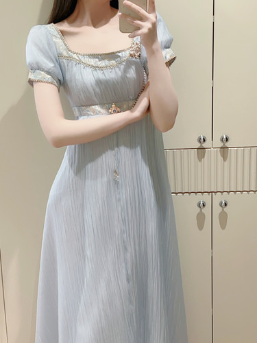 「缪斯之名」蓝色帝政lolita礼服高级成人礼连衣裙仙气公主裙 - 图1