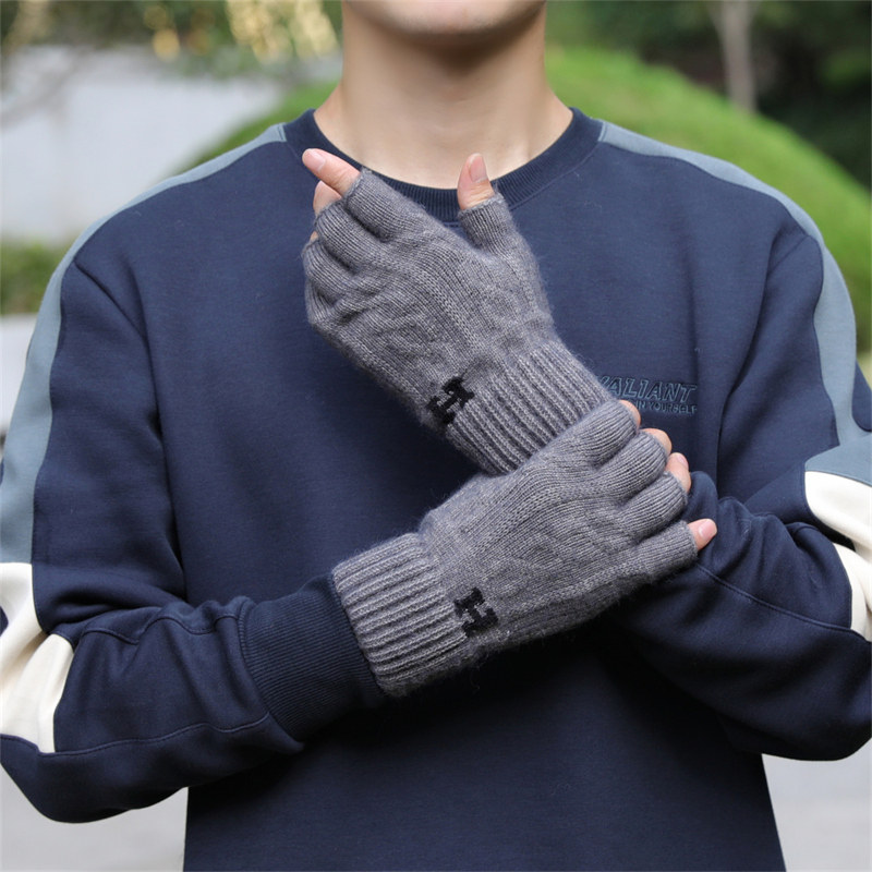 半指手套男士冬天保暖加绒加厚针织毛线露指学生写字骑行秋冬季男,淘宝优惠券,粉丝福利购,淘宝优惠卷