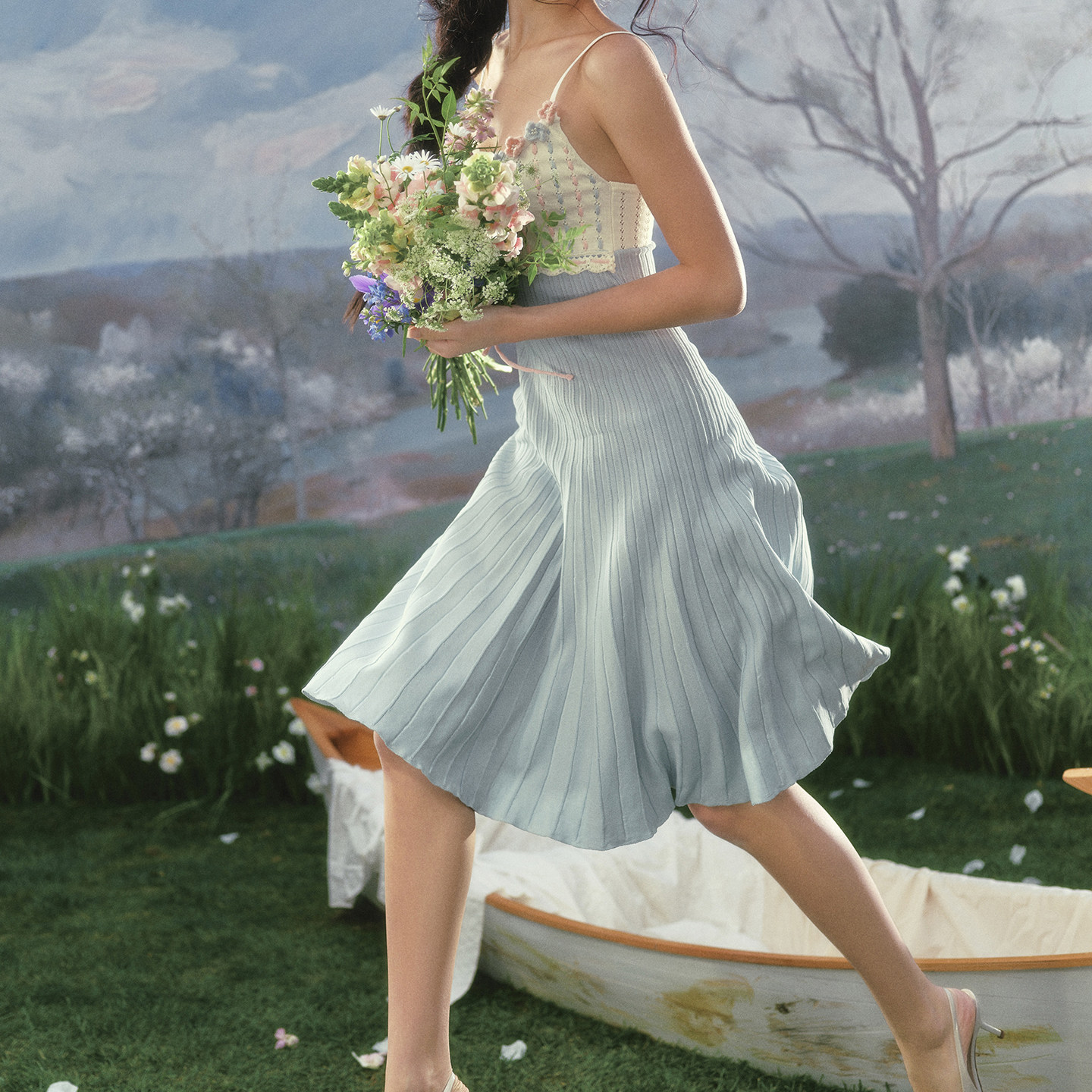 LaceMade 玫瑰潮汐 法式田园针织裙吊带连衣裙长袖开衫蓝色早春女,淘宝优惠券,粉丝福利购,淘宝优惠卷