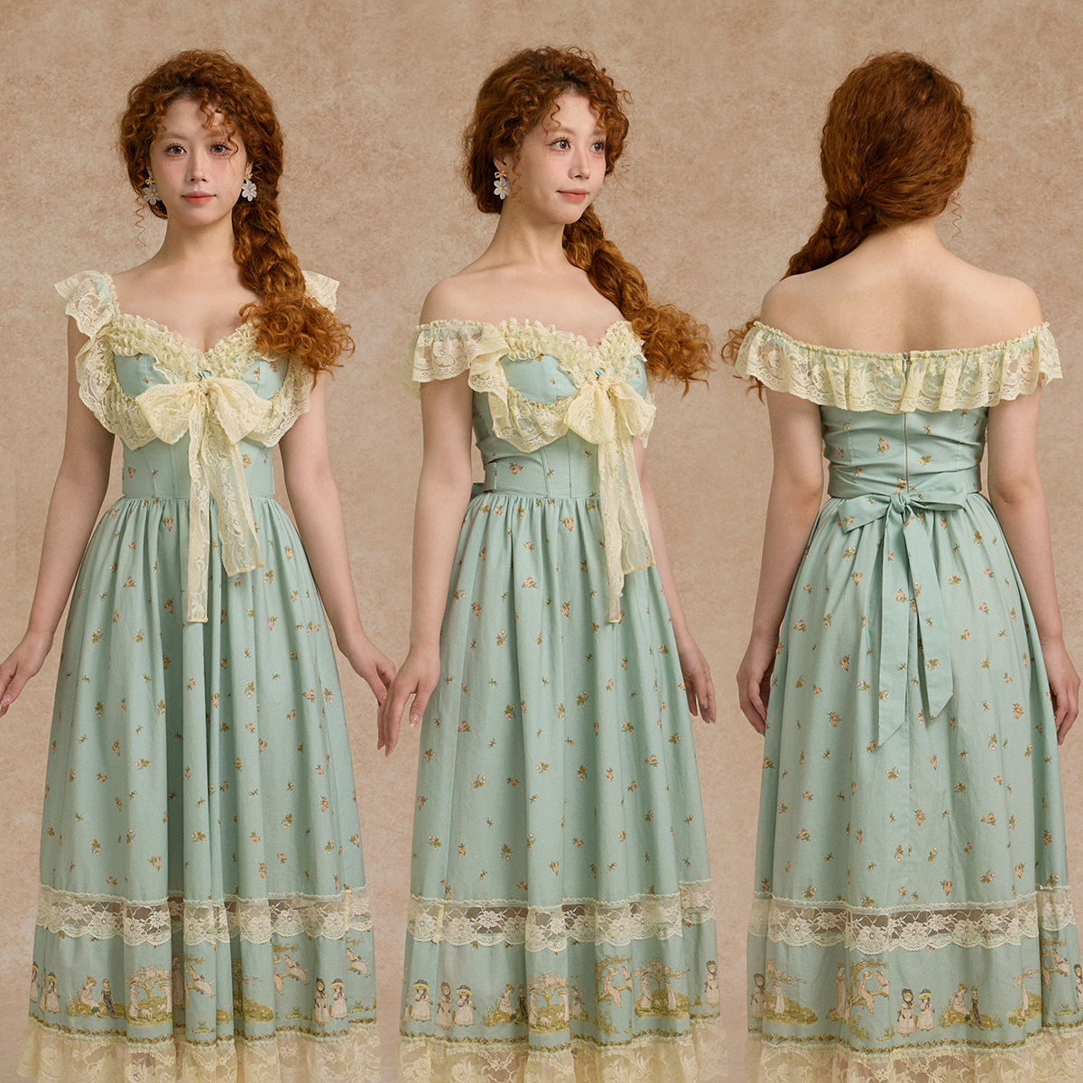 LaceMade 林间精灵 法式田园风重工刺绣蕾丝拼接吊带长款连衣裙女 - 图0