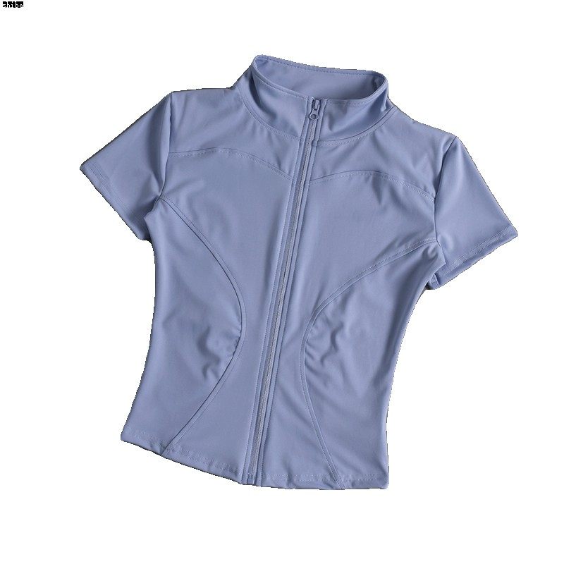 瑜伽服女紧身t恤运动短袖跑步训练普拉提立领拉链健身服外套秋季,淘宝优惠券,粉丝福利购,淘宝优惠卷