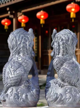 石雕吸水兽蚣蝮石头吸财兽门口摆件招财纳福青石吸金兽门墩避水兽
