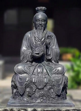 青石整石一体太上老君石雕神像