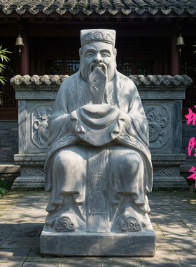 青石雕刻山神城隍爷石像摆件
