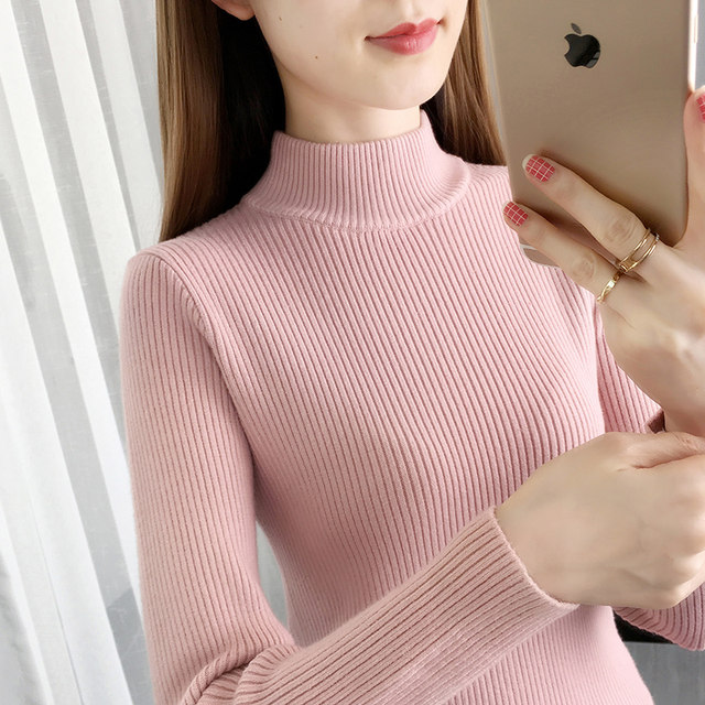 Half high necked sweater with a base for women's long sleeves and inner layering. 2024 Spring and Autumn New Mid necked Versatile Slim Fit Knitted Shirt