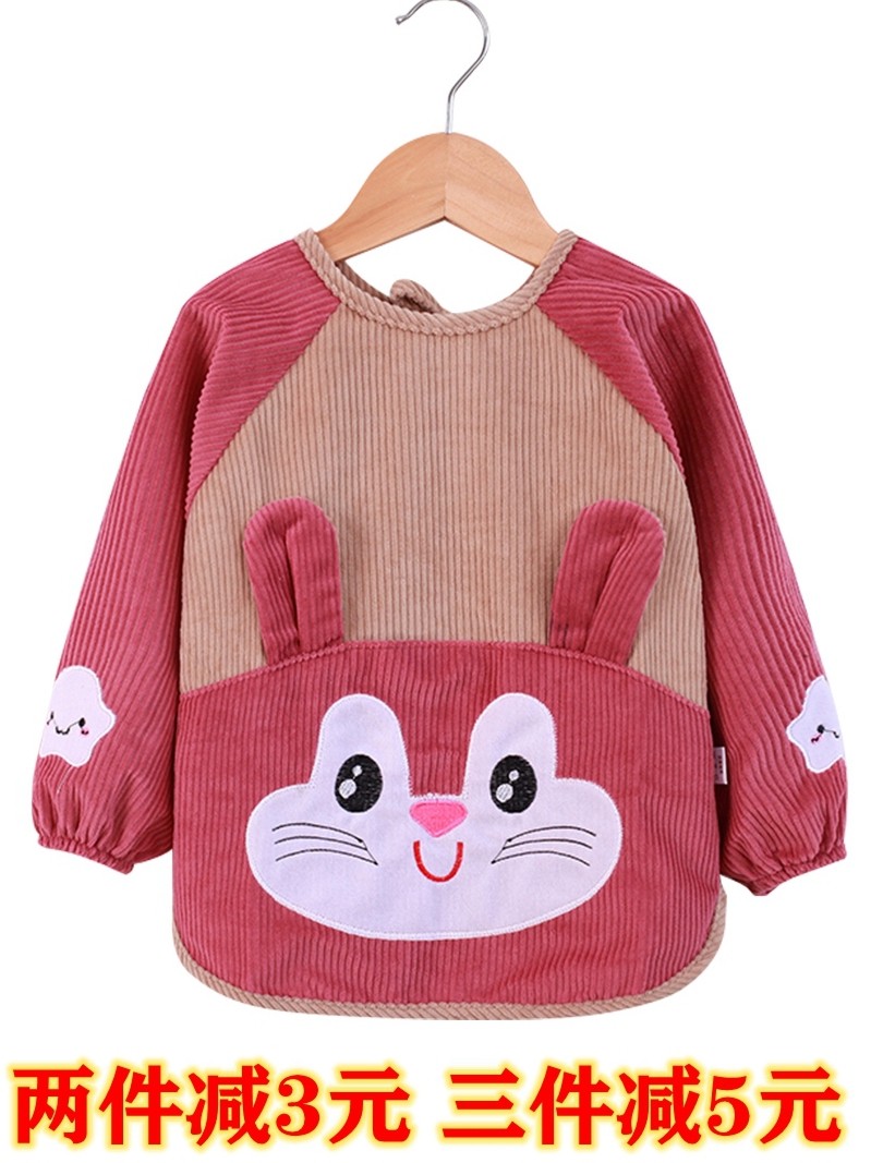 儿童围裙护衣婴儿吃饭围兜宝宝罩衣水晶绒秋冬长袖防水防脏反穿衣,淘宝优惠券,粉丝福利购,淘宝优惠卷