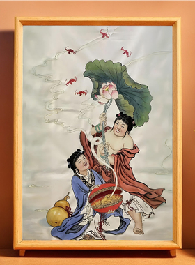 和合二圣画像挂画图旺姻缘夫妻和睦摆件家用供奉结缘桌面摆台