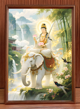 南无大行普贤菩萨画像摆件家用佛堂寺庙供奉结缘装饰佛像相框摆台
