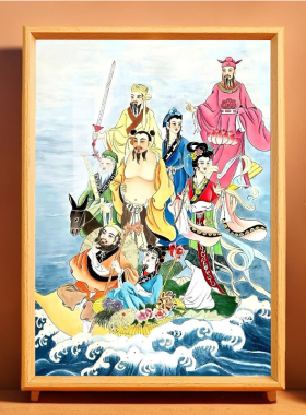 八仙高清画像摆台道家八仙过海神像挂画吕洞宾蓝采和居家供奉摆件