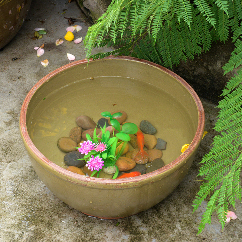 青釉睡莲碗多肉陶罐花盆土陶粗陶古典花坛大