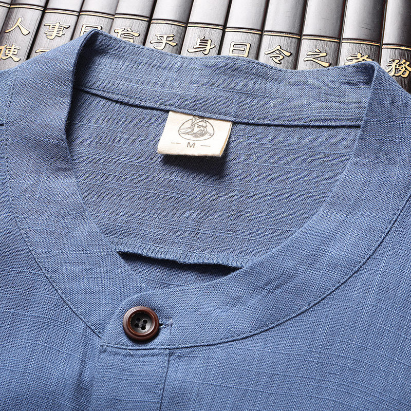 中老年唐装男棉麻短袖中国风衬衫 柒骆唐装