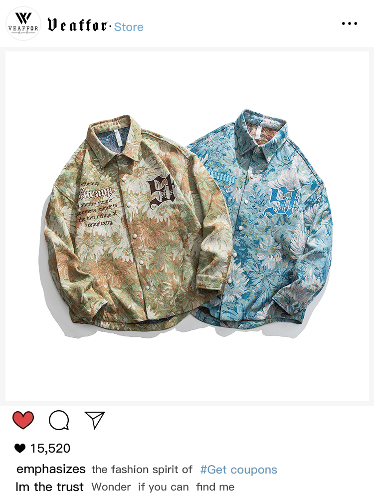 Veaffor美式潮牌高定花卉提花翻领夹克秋季日系休闲情侣衬衫外套 - 图2