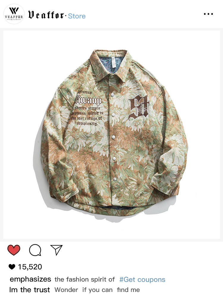 Veaffor美式潮牌高定花卉提花翻领夹克秋季日系休闲情侣衬衫外套 - 图0