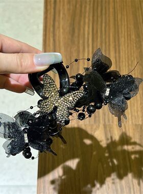 水钻蝴蝶结鲨鱼夹发饰后脑勺盘发抓夹高颜值森女发夹头饰爆款头饰