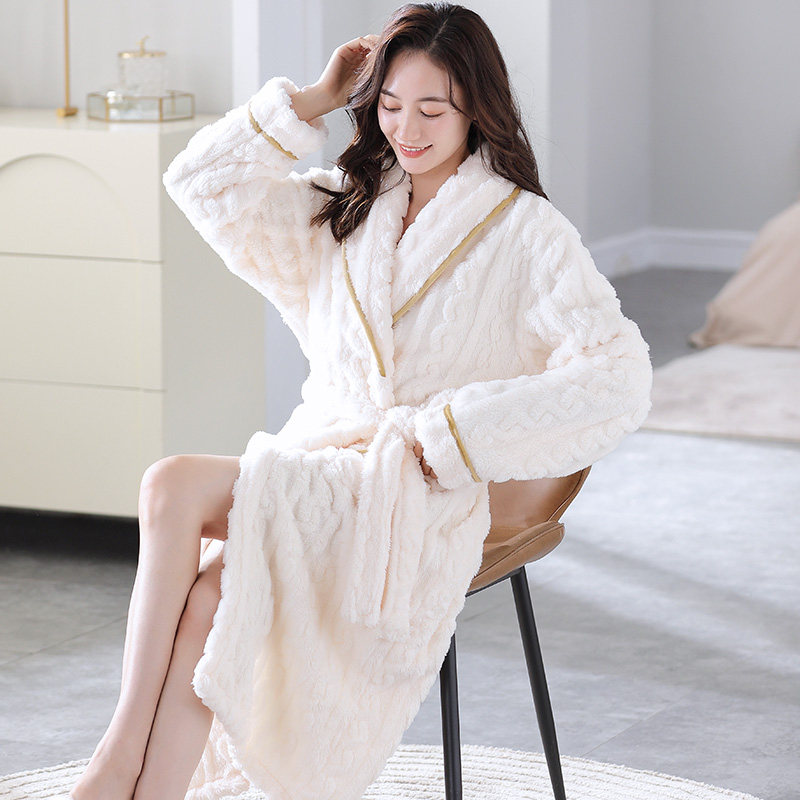 秋冬款加厚女士睡衣珊瑚绒睡袍加绒浴袍法兰绒长款浴衣家居服大码,淘宝优惠券,粉丝福利购,淘宝优惠卷