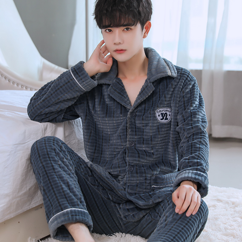 男士加厚加绒法兰绒可爱珊瑚绒睡衣 好得西睡衣/家居服套装