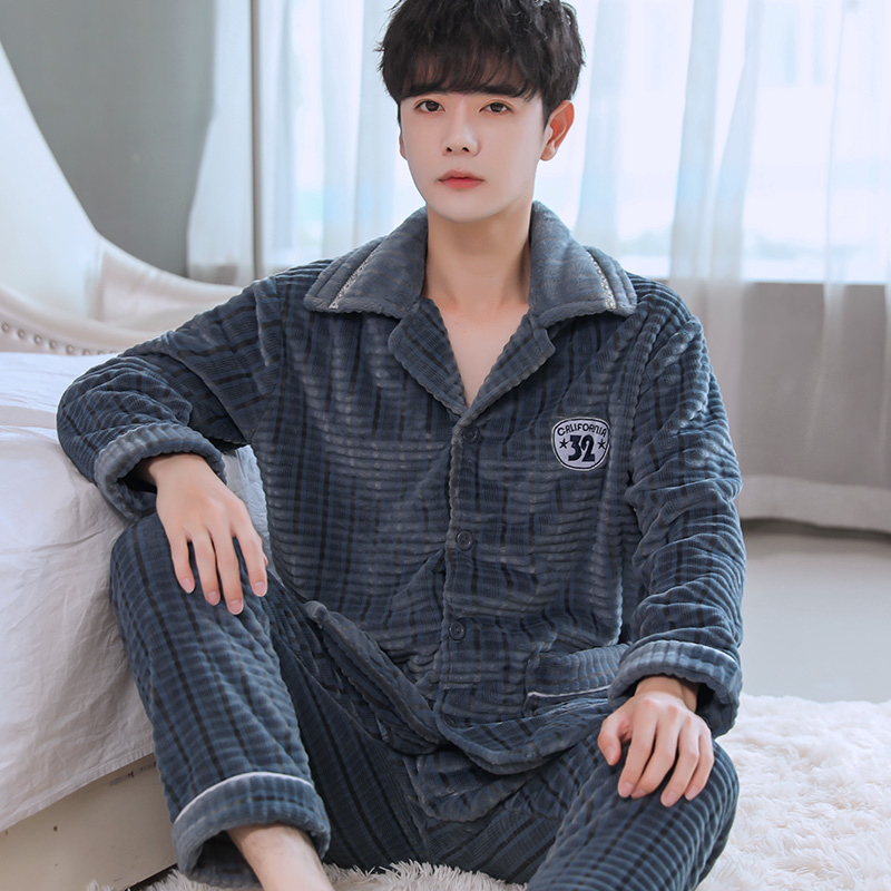 男士加厚加绒法兰绒可爱珊瑚绒睡衣 好得西睡衣/家居服套装
